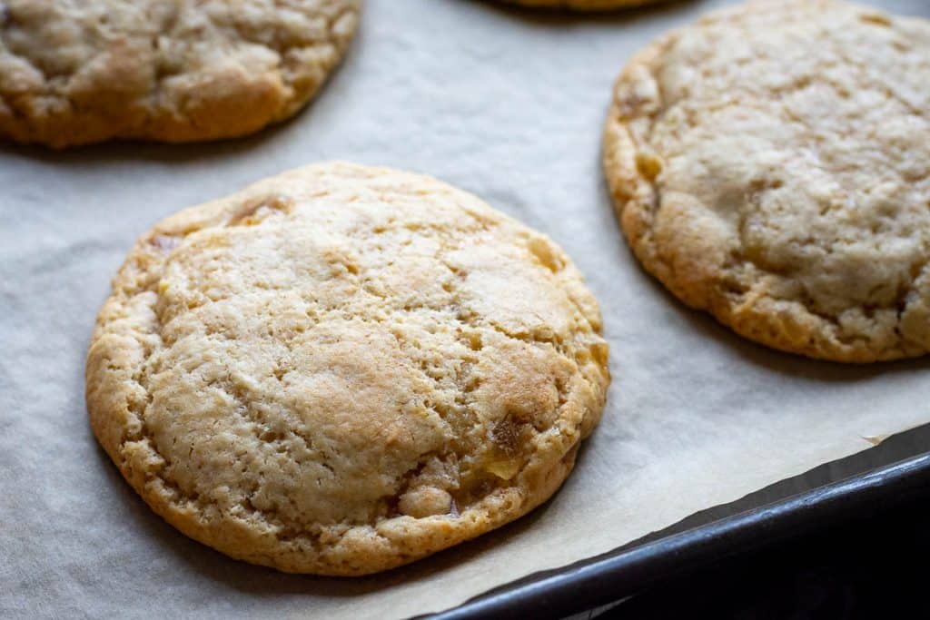 Sourdough cookie safter dropping them showing cracks on top.