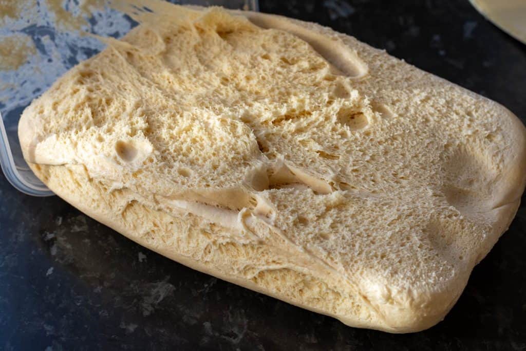Sourdough rectangle on a work surface.
