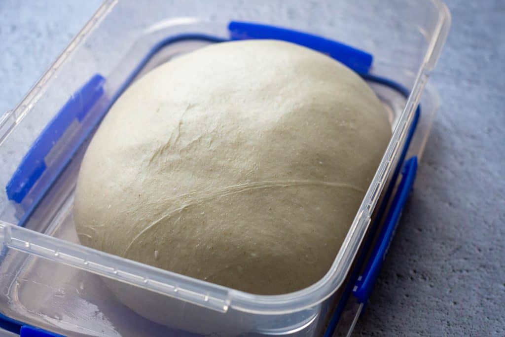 Sourdough for chocolate rolls at the start of bulk fermentation.
