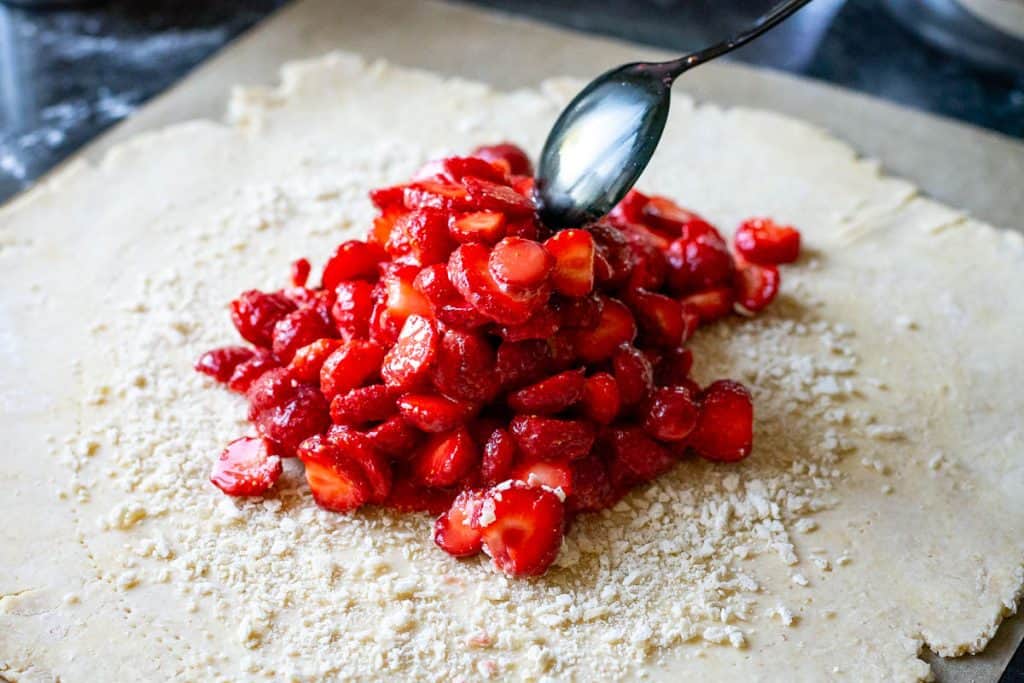 Strawberry filling on top of the sourdough galette pastry.