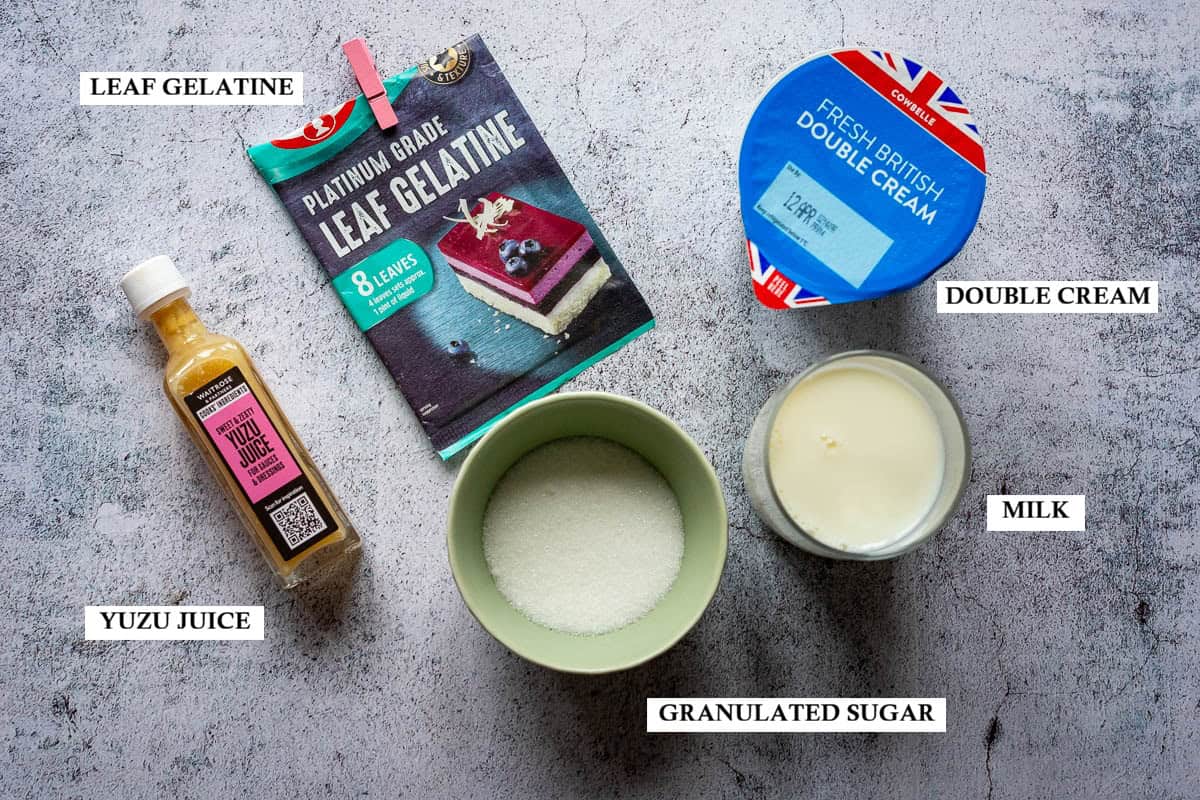 Labelled ingredients for Yuzu Pann Cotta.