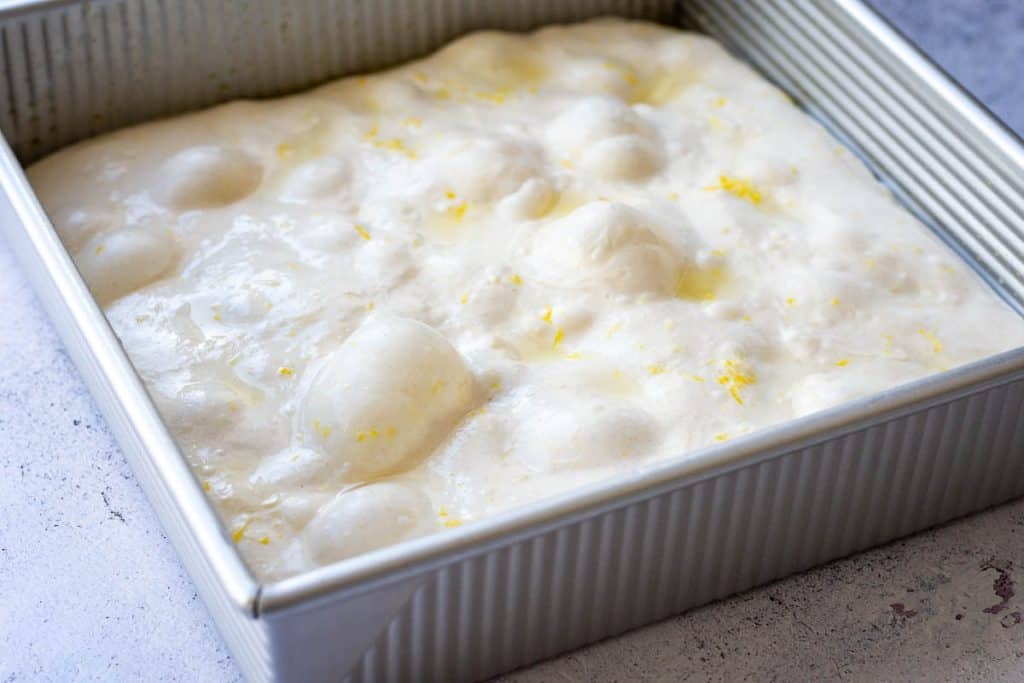 Lemon Sourdough Focaccia after second rise.