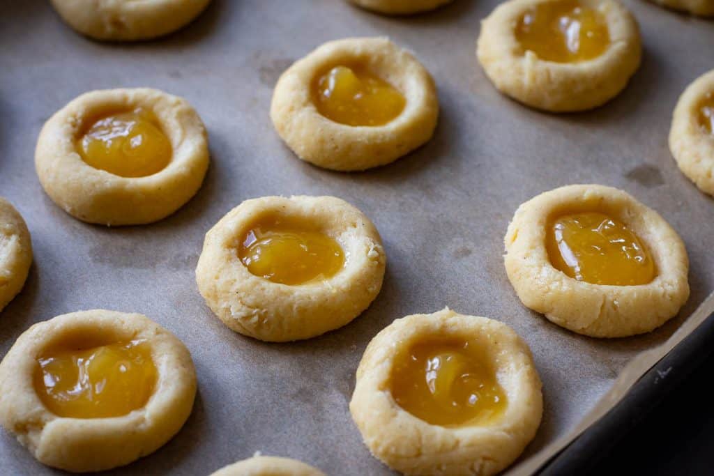 Sourdough thumbprints filled with lemon curd.
