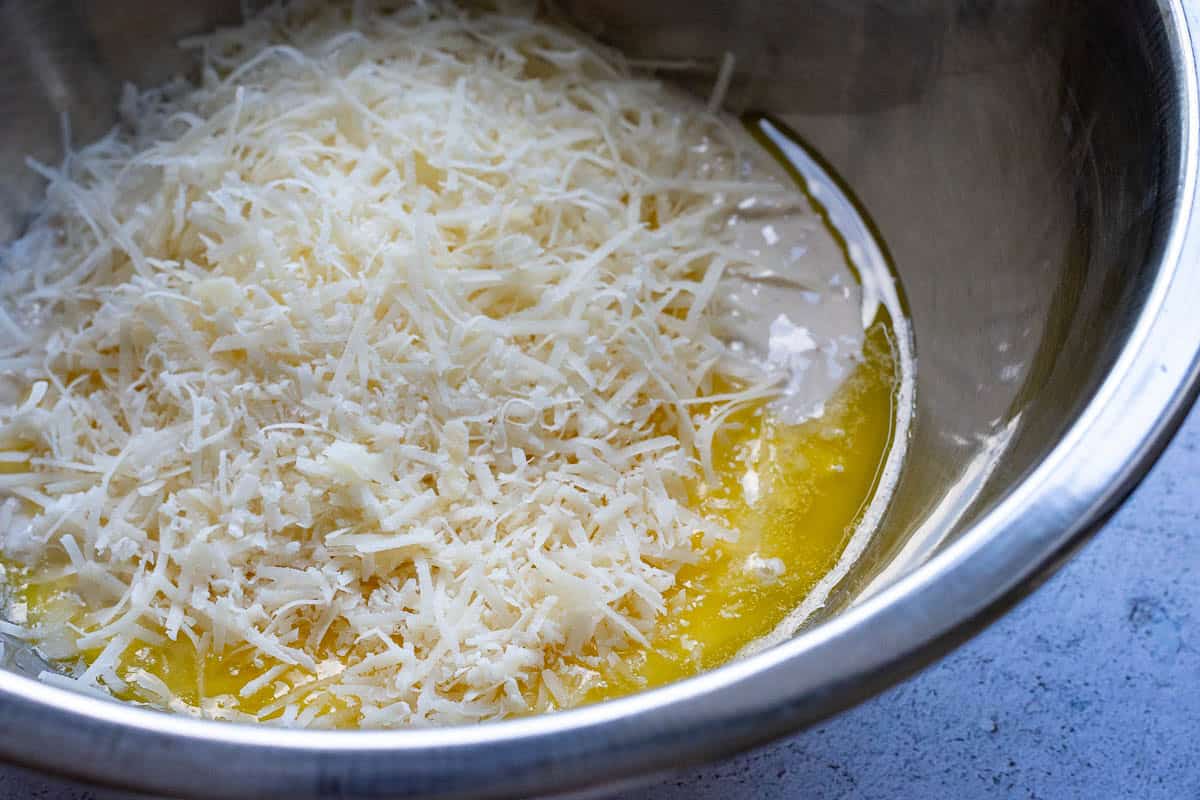 All sourdough cracker ingredients in a large mixing bowl.