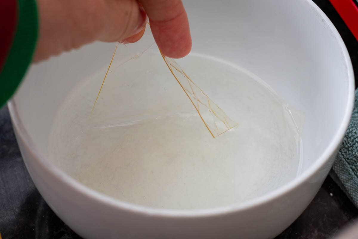 Leaf gelatine in water.