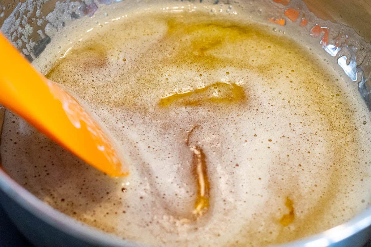 Browning the butter in a small saucepan.