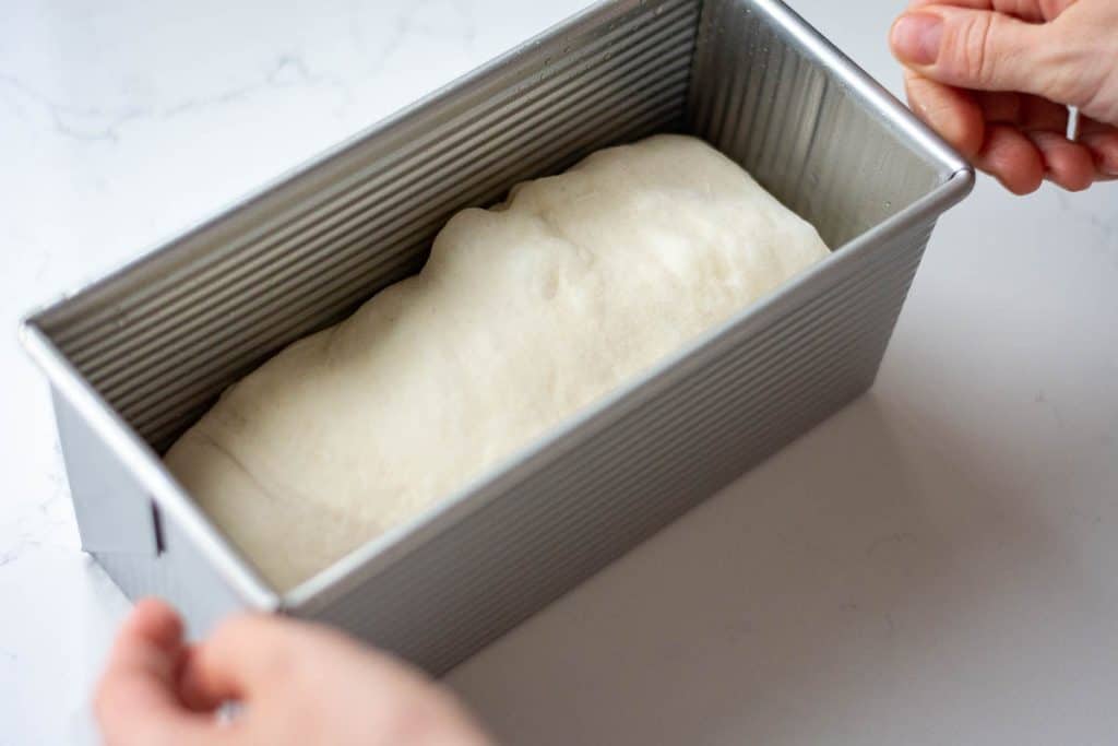 Sourdough Pain de mie before its final rise.