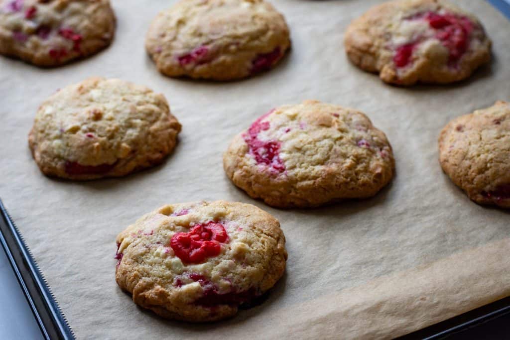 Puffed up sourdough cookies straight out of the oven.