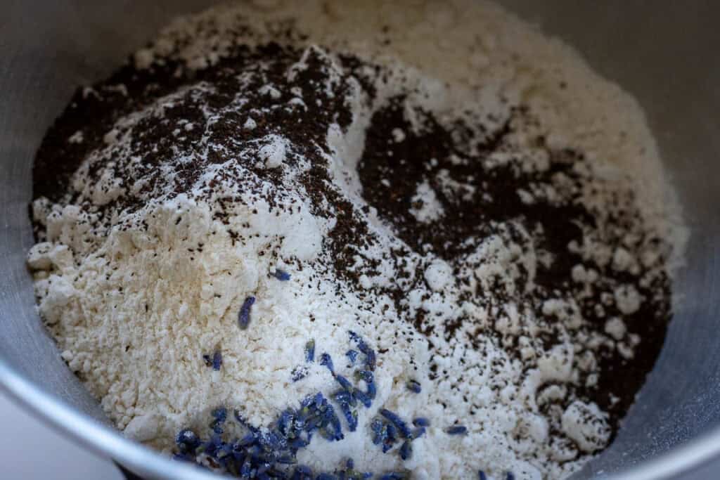 Finely ground Earl Grey tea and lavender mixed with flour.