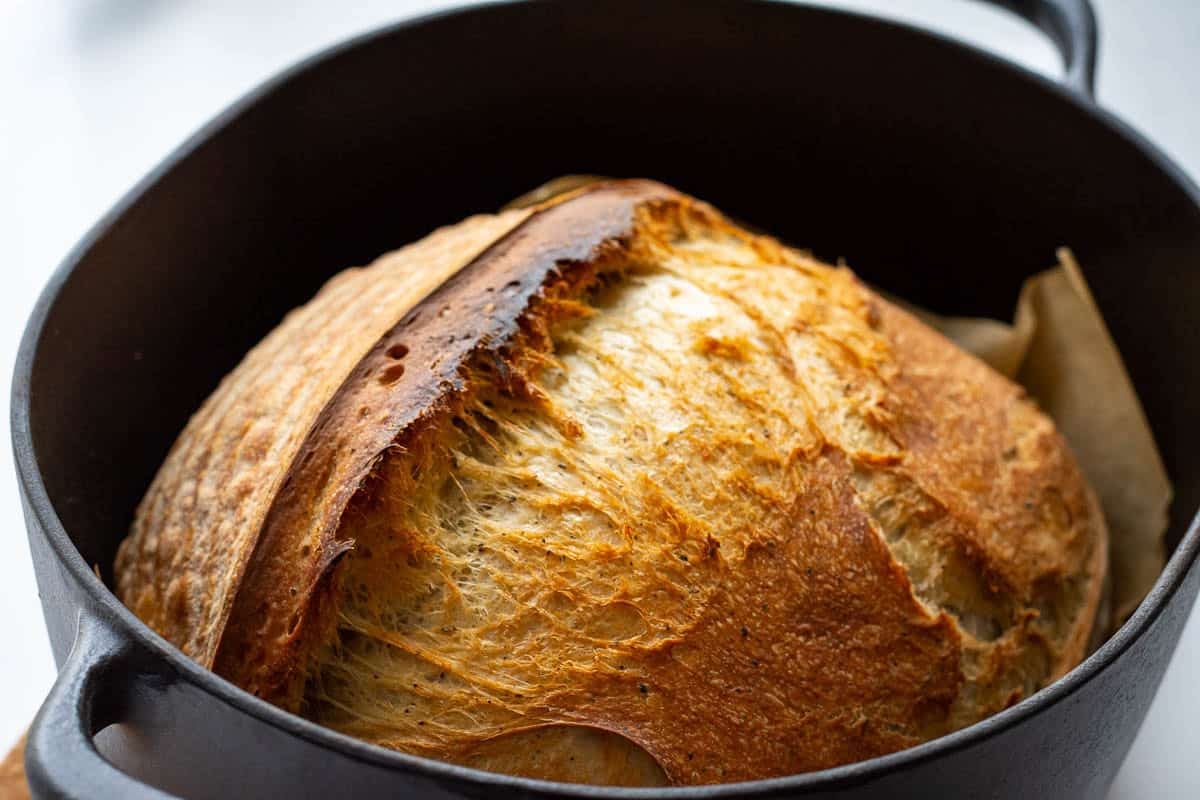 London Fog Sourdough Bread in a Dutch oven.