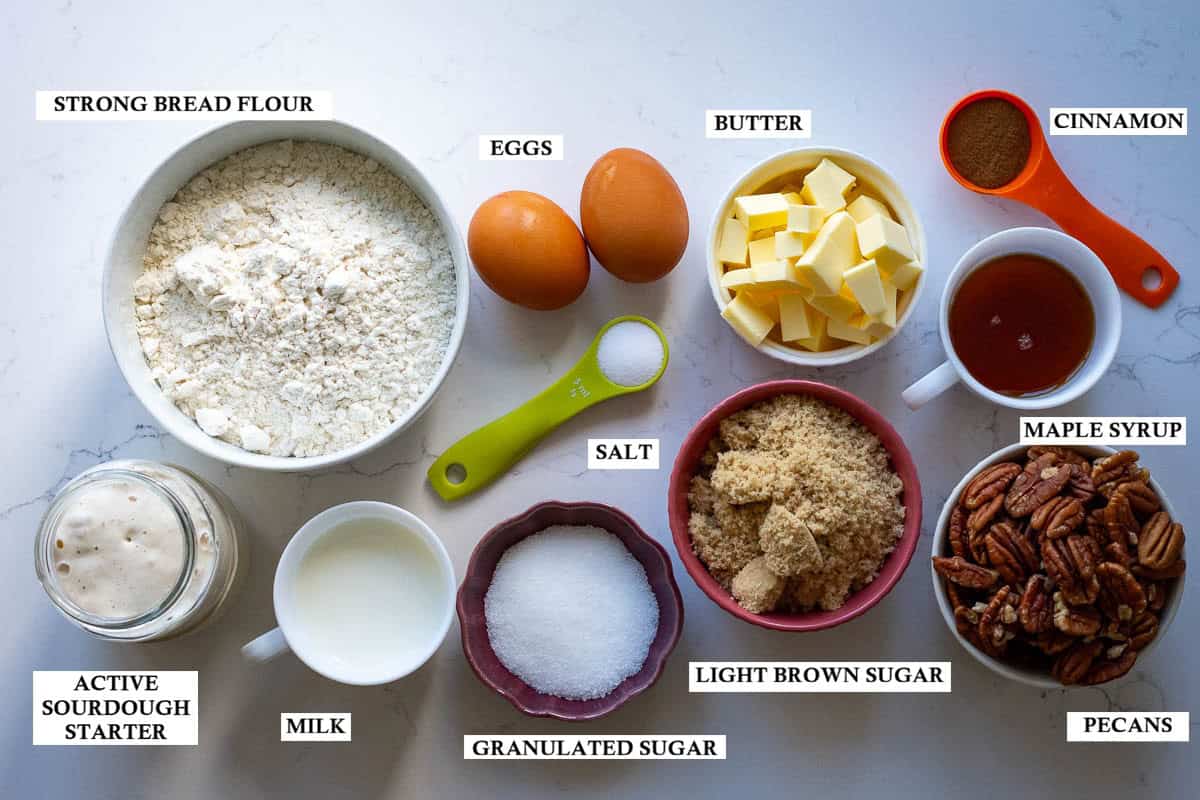 Labelled ingredients for Sourdough Sticky Buns.