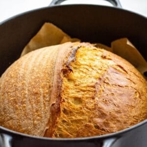 Pumpkin Spice Latte Sourdough Bread in a Dutch Oven.