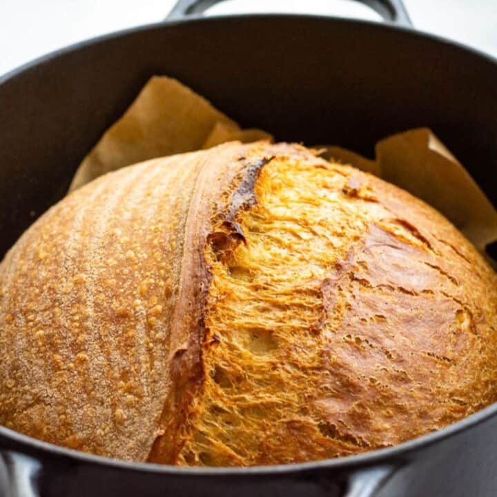Pumpkin Spice Latte Sourdough Bread in a Dutch Oven.