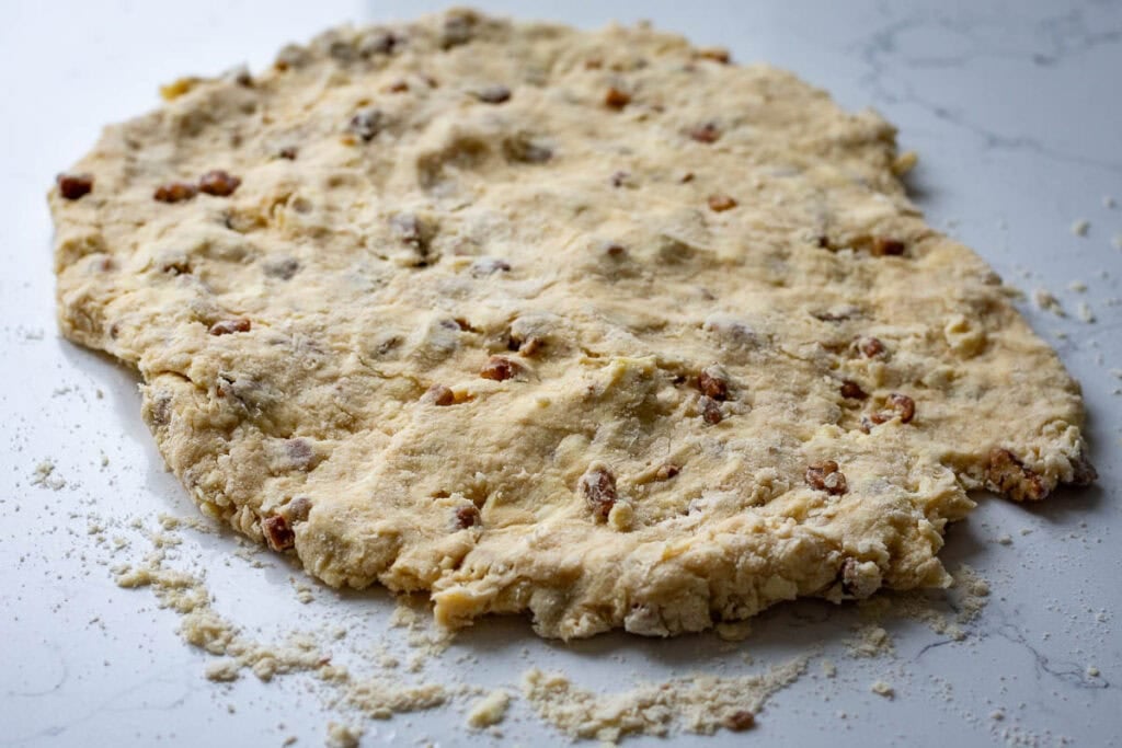Laminating Sourdough Discard Scone dough.
