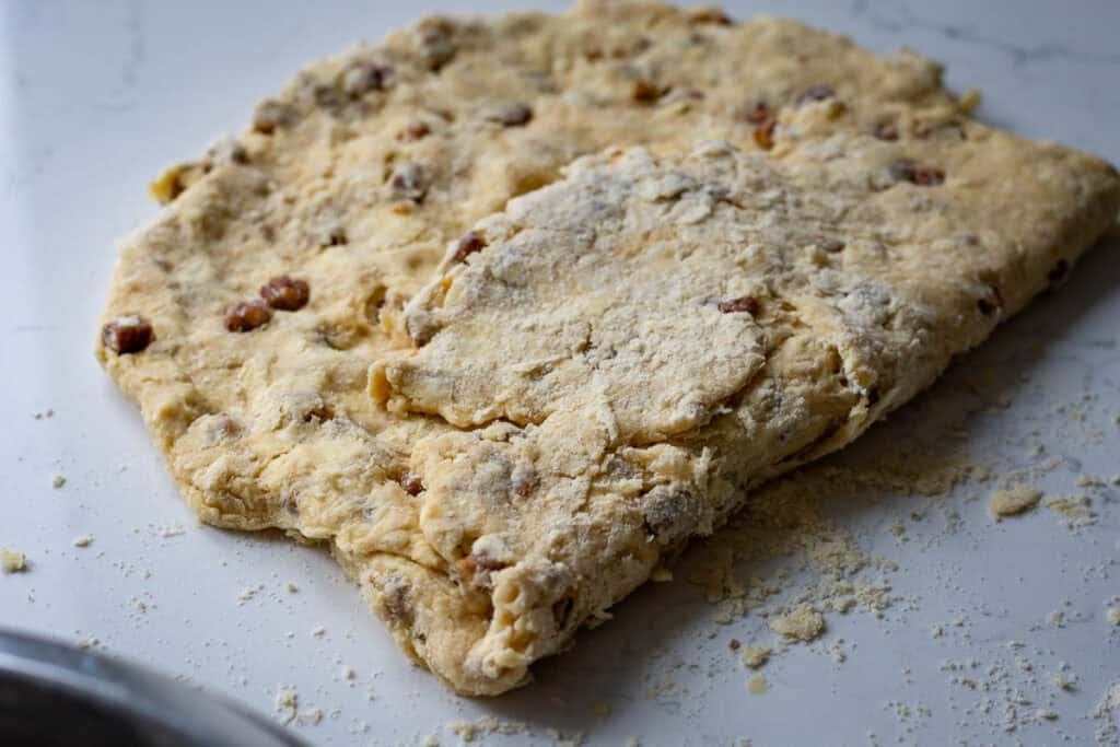 Laminating Sourdough Discard Scone dough.