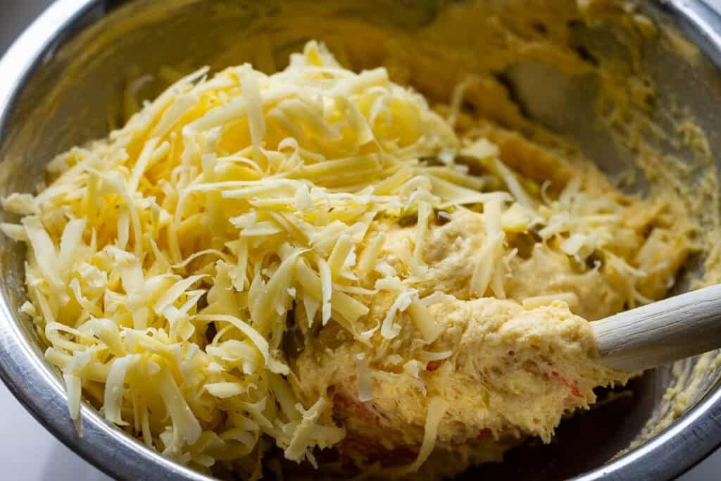 Grated cheese added to the sourdough cornbread batter.